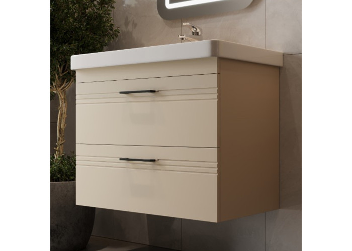 454080BE Urbanis Тумба 80 см з раковиною та чорними ручками, бежева (1 сорт)