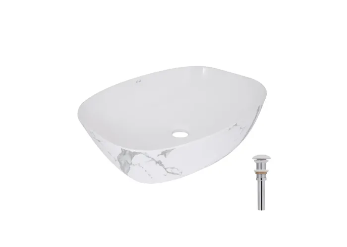 Раковина накладна Qtap Cardinal 500х380х140 мм, Marble, прямокутна, з донним клапаном QTCAR188MR49826