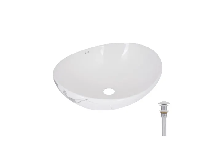 Раковина накладна Qtap Dove 415x340x140 мм, Marble, овальна, з донним клапаном QTDOV188SB49785