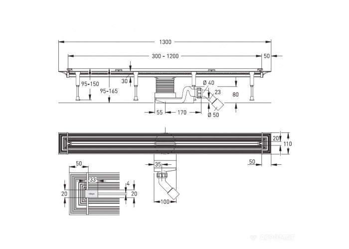 704353 Advantix Vario Душовий лоток з вставкою мат. 300-1200mm (1 сорт)