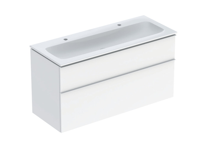 502.338.01.1 Комплект вбудованого умивальника Geberit iCon slim rim, з шафкою з двома шухлядами й з’єднувальним елементом для умивальника: B=120см, H=63см, T=48см, Білий глянець (1 сорт)