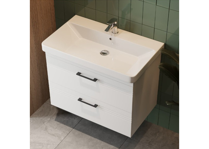 454080W Urbanis Тумба 80 см з раковиною та чорними ручками, біла (1 сорт)
