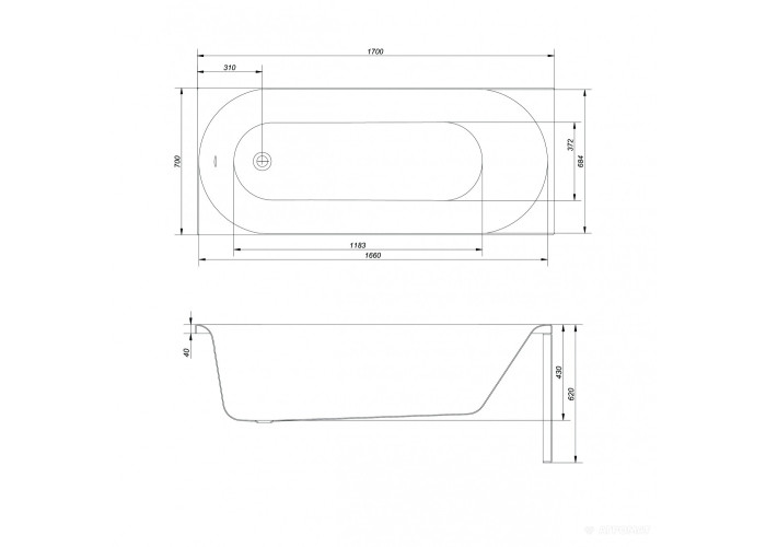 S301-253 OCTAVIA Ванна прямокутна 170х70 + ніжки PW01 (1 сорт)