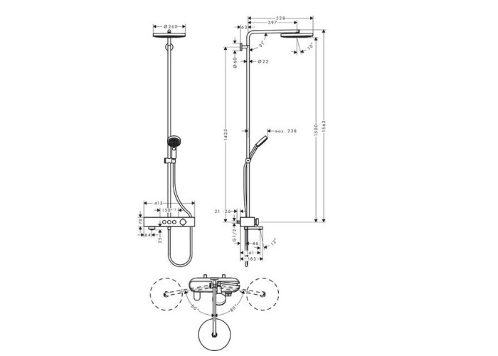 24230000 HG Pulsify Душова система Showerpipe 260 1jet з термостатом для ванни ShowerTablet 400, хром (1 сорт)