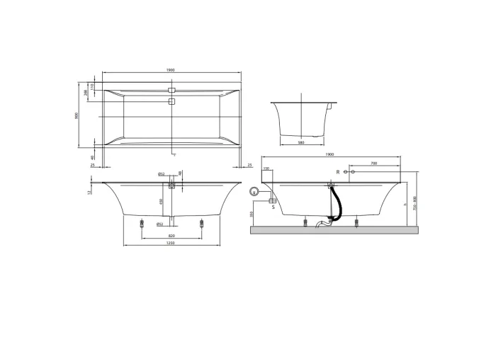 Ванна окремостояча VILLEROY BOCH Squaro Edge білий uBQ190SQE2DV-01