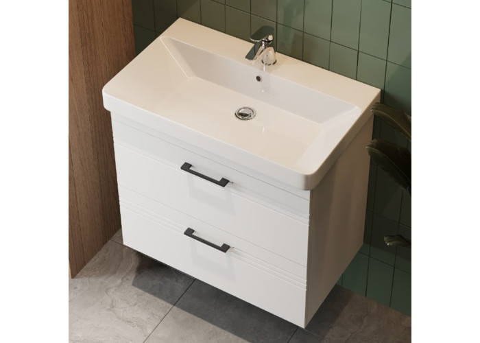 454060W Urbanis Тумба 60 см з раковиною та чорними ручками, біла (1 сорт)
