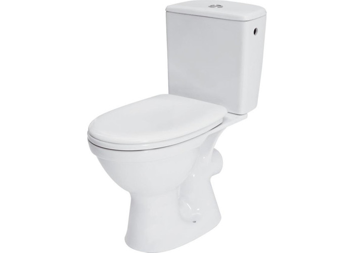 K03-076 Компакт COMPACT 918 MERIDA M010 3/6 TOILET SEAT PP SC UA з поліпропіленовим сидінням з плавним закриванням, горизонтальний випуск, боковий підвід води (1 сорт)