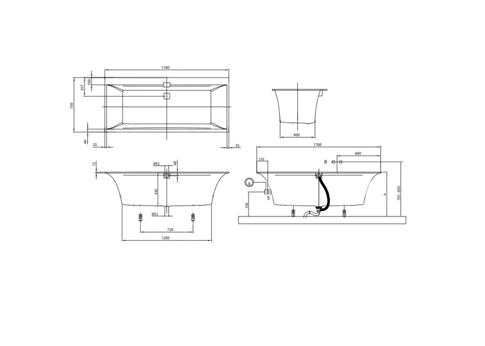Ванна пристінна VILLEROY BOCH Squaro Edge білий uBQ170SQE2DV-01